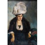 Porträtist19. - 20. Jahrhundert Bildnis einer Dame mit Hut. Öl auf Leinwand. Unleserlich signiert