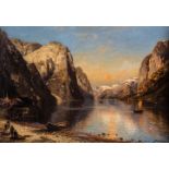 Karl Kaufmann1843 Neuplachowitz - 1905 Wien Norwegische Fjordlandschaft. Öl auf Leinwand. Signiert