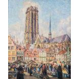 VedutenmalerBelgien, um 1917 Ansicht des Großen Marktplatzes von Mechelen mit Blick auf die