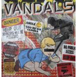 BEN EINE: "VANDAL KIDS"England, geboren 1970 Sprühlack, Stencil auf rot glänzender Leinwand. 2013.