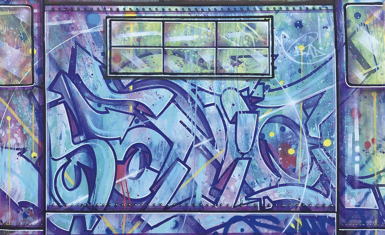 SONIC BAD: "BLUE DREAM"Amerika, 1961 Sprühlack auf Leinwand. 2019. Verso signiert. 93 x 153 cm.Sonic