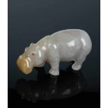A carved hardstone figure of a hippo. In the manner of Fabergé, 2nd half of the 20thcentury.