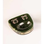 A nephrite desk bell set with diamond roses. 20th century. Front with silver-gilt decor.Two