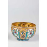 A silver-gilt and cloisonné enamel bowl. Russia, Moscow, Nikolai Alekseev, circa 1890.Round stand.