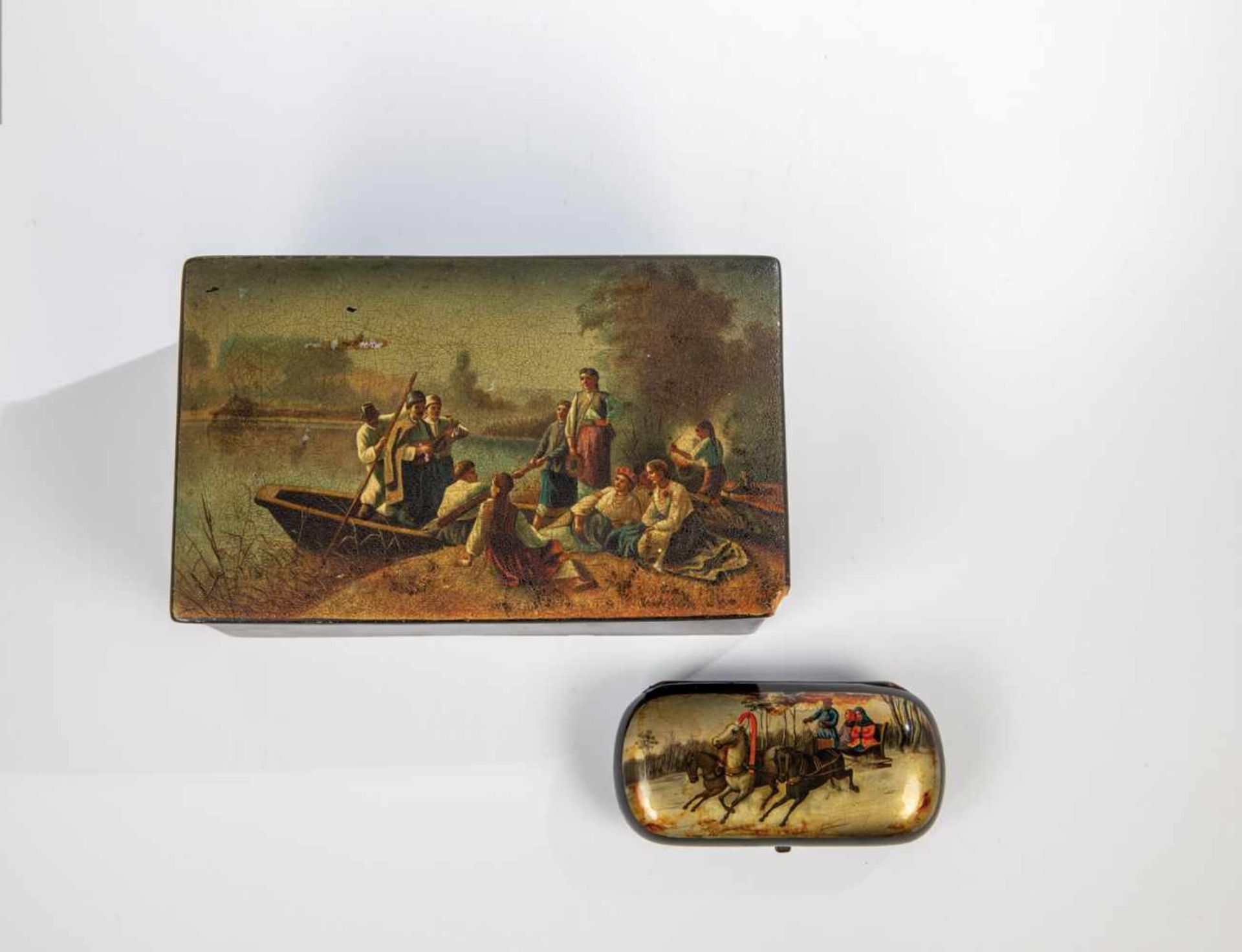 Two papier-maché and lacquer boxes. Russia, 19th century / Danilovo, Alexander Lukutinfactory,