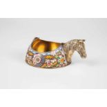 A horse-shaped silver-gilt and cloisonné-enamel kovsh. 20th century. Round body withpolychrome