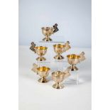 Six silver partial-gilt judaica beakers. 20th century. Four with gilt interior. Engravedstar of