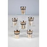 Six silver vodka beaker. Soviet Untion, Moscow, 1958-1991. Conical body with embosseddecor.