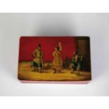 A large red lacquer and papier-mache box with peasants. Ostashkovo, Osip Vishyakov andSons