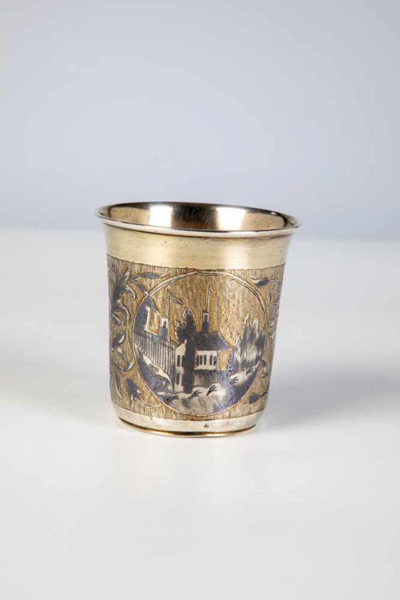 A silver and niello beaker. Russia, Jaroslavl, Alexej F. Kolotochin, 1842-1876. Body withnielloed