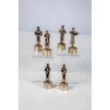 Six silver jew figures. 20th century. Six realistically carved jews making music. Bearingspurious