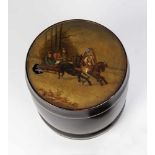 A papiermaché and black lacquer tea caddy. Ostashkovo, Osip Vishyakov and Sons factory,1882-1896.