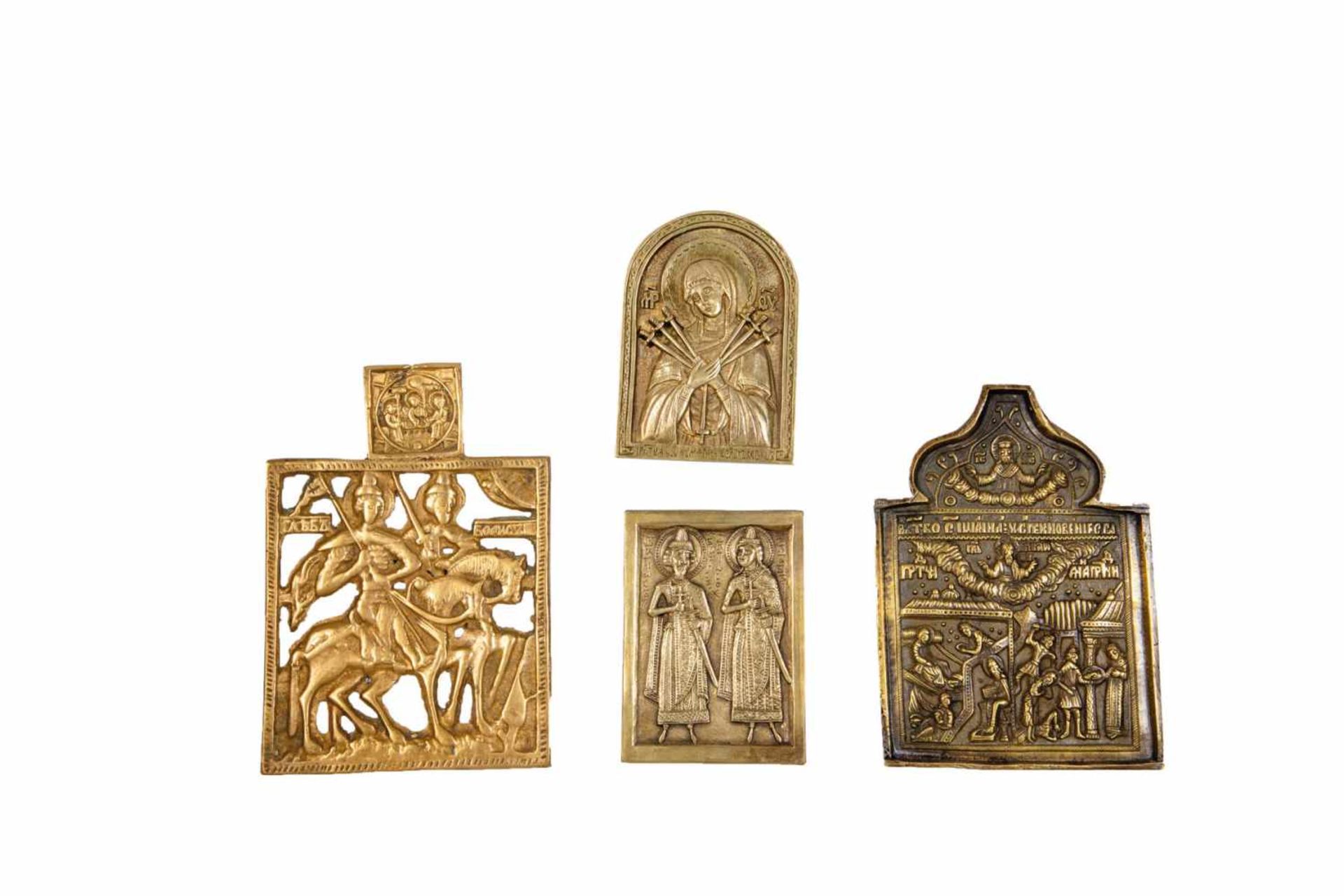 Four brass icons. Russia, 18th century (two), 20th century (two). Including two iconsshowing Boris