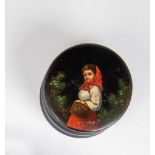 A papier-maché and lacquer box with peasant woman. Danilovo, Alexander Lukutin factory,1843 -