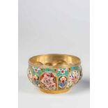 A silver-gilt and cloisonné-enamel bowl. Russia, Moscow, Nikolai Alekseev, 1896-1908. Thelobed