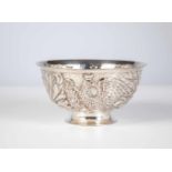A silver bowl. Russia, Moscow, 1788. Round stand. Round body with embossed decor: twocrowned
