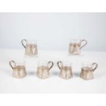 Six silver trompe l'oeil tea holders. Stamped St. Petersburg, Victor Ivanov, 1892-1898.Body and