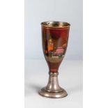 A silver goblet with kremlin. Russia, Fedoskino, 19th century. Remains of gilding inside.Bowl with