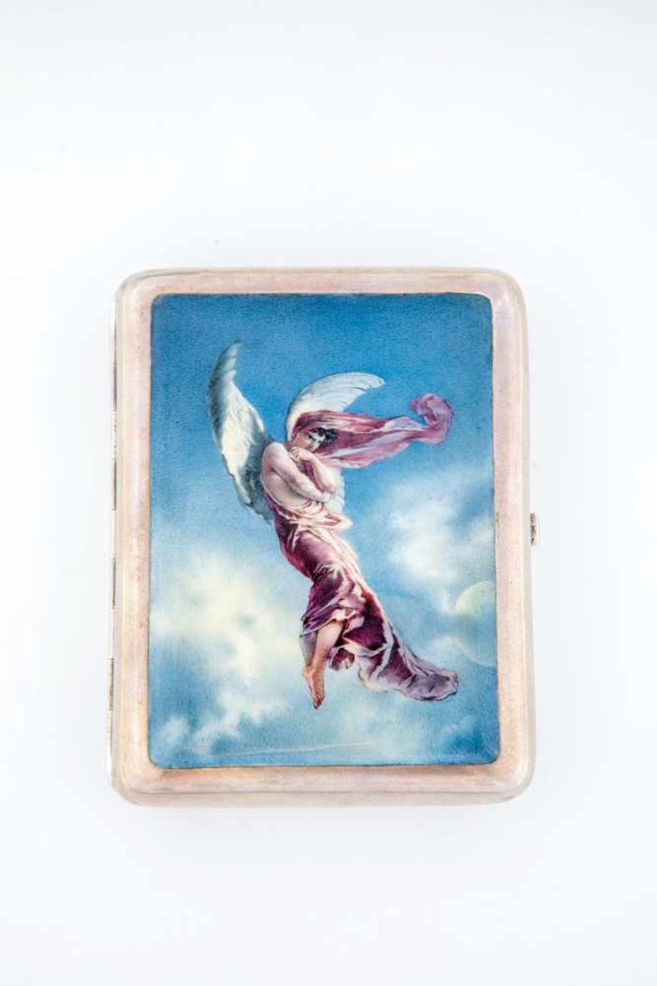 A silver cigarette case showing Lermontov's ''Demon''. Russia, Moscow, probably VladimirAkimov,