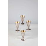 Four silver partial-gilt vodka beakers. Soviet Union, after 1958. Soviet assyer's markwith 916-