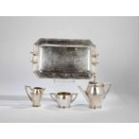 A four piece silver coffee set. Austria, Vienna, 1867-1922. Including tray, coffee pot,creamer and