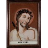 Hinterglasbild "ECCE HOMO"Südbayern, 19. Jh. In Schwarz-, Rot- und Brauntönen dargestelltes