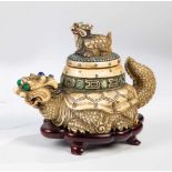 Lidded vessel in the shape of Longgui. China, Quing Dynasty, probably 19th century.Plastic dragon