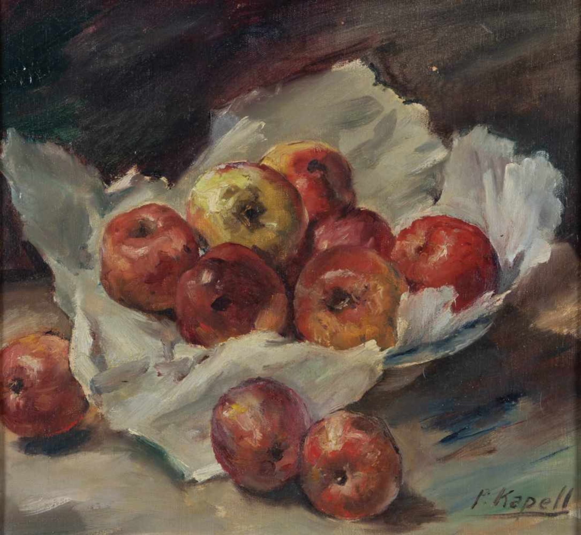 Paul Kapell1876 Ostrowo/Posen - 1943 Stuttgart Stillleben mit Äpfeln. Öl auf Leinwand. Signiert
