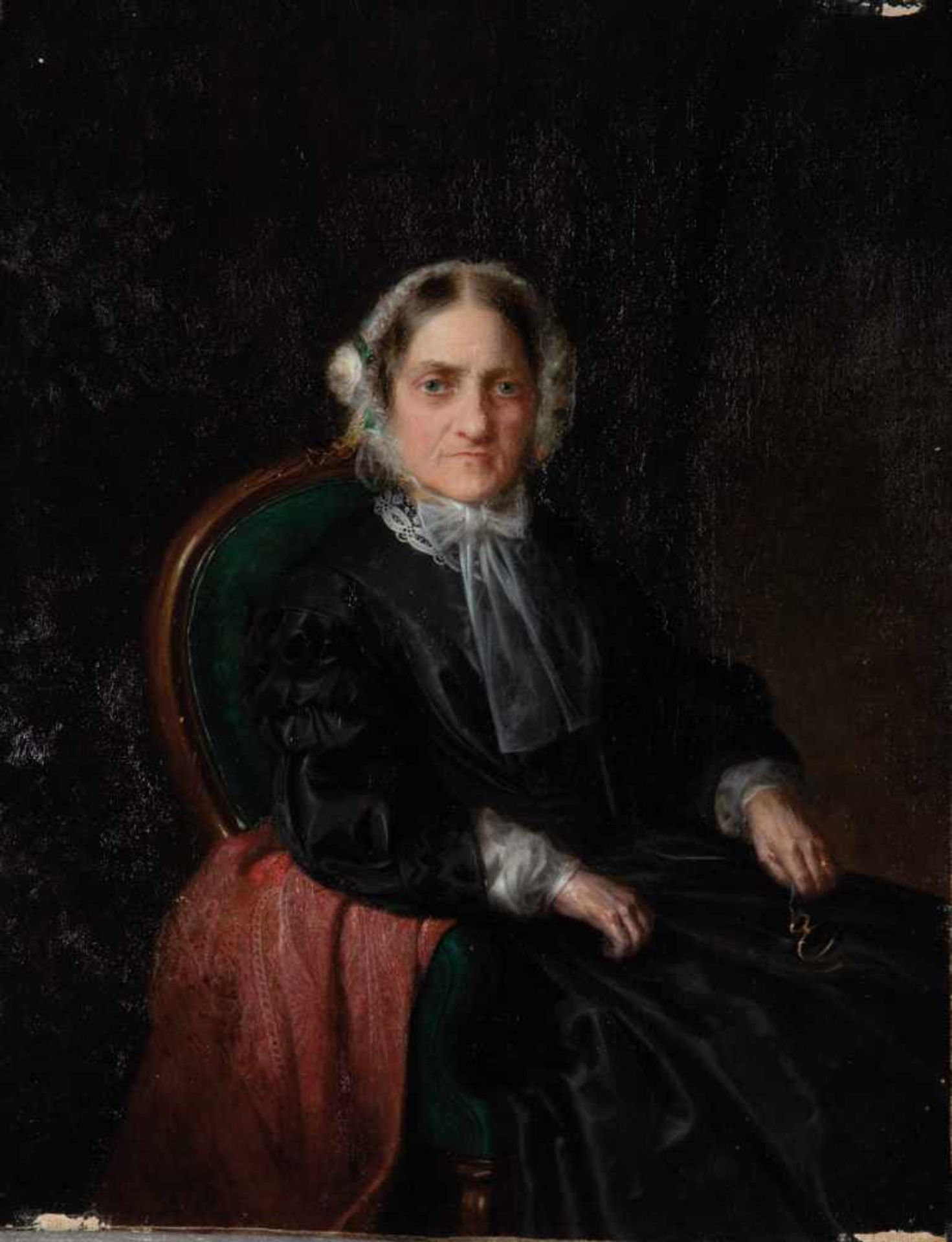 Bryce SmithWohl englisch, datiert 1862 Portrait der Agnes Smith als Kniestück im schwarzen Kleid. Öl