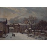 Eduard Herrmann Lotz1818 Düsseldorf - 1890 ebenda Winterliche Stadtansicht. Öl auf Leinwand,