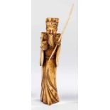 scholar statuette. China, 19th century. Standing bearded man with stick. Bone carving. H.: 22.5