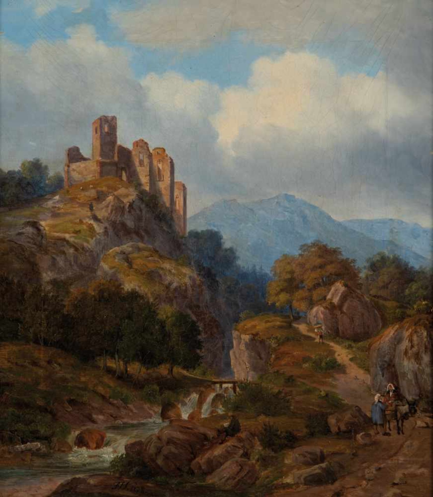 Ferdinand Franz Joseph Waldmüller1816 Brünn - 1885 Wien Romantische Landschaft mit Burgruine. Öl auf