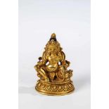 Jambhala. Tibet, 19th century. Seated on oval lotus throne, thick-bellied god of wealthwith jewel-