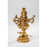 Ganesha. Tibet, 19th century. Six-armed god of obstacles with elephant head standing on arat. Two-