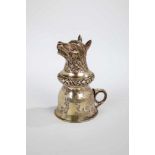 A silver-gilt dog-shaped stirrup cup. Austria, Vienna, Wenzel Mayer, 1839. Cup withengraved