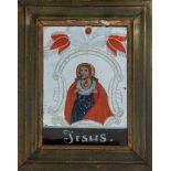Spiegelbild mit Herz JesuSandl oder Buchers, A. 19. Jh. Polychrom vor Spiegelfond dargestellter