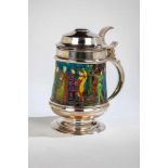 A silver and enamel jug. Birmingham, Liberty & Co Ltd. 1903. Round foot. Body with enamelpainting of