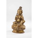 Green Tara. Tibet, 19th century. Female Buddha sitting in meditation pose on lotus throne.Backside