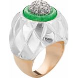 Ring mit Bergkristall, Jade und Diamanten585-er Roségold, ca. 22,7 g. Extravaganter Cocktailring,