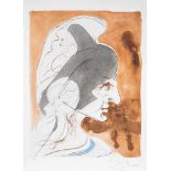 Salvador Dalí1904 Figueres/Spanien - 1989 ebenda Kopf mit Helm im Profil. Farblithographie auf