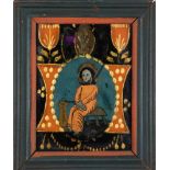 Hinterglasbild mit Jesus im KerkerRaimundsreut, E. 18./A. 19. Jh. Ornamentale, teils geschliffene