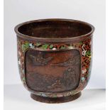Cloisonné pot. China, probably 19th century.Circumferential floral decoration with animalsin