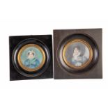 Konvolut zwei MiniaturenFrankreich um 1820 J. Berthaume (attrib.): Dame im blauen Kleid mit