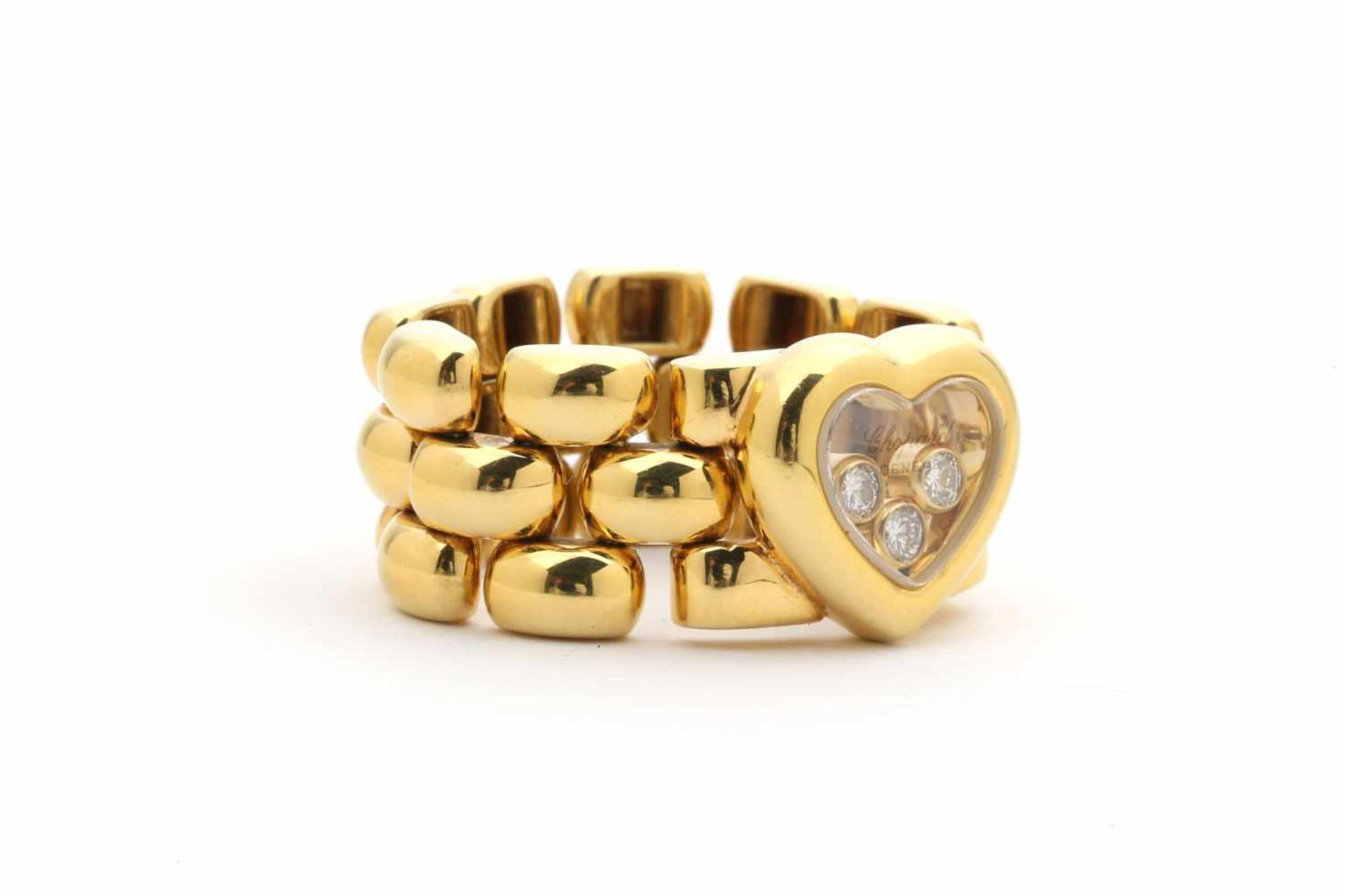 Brillant Ring, Chopard Gelbgold 750. Attraktiver Ketten Ring mit Herzmotiv,besetzt mit 3 beweglichen - Bild 2 aus 3