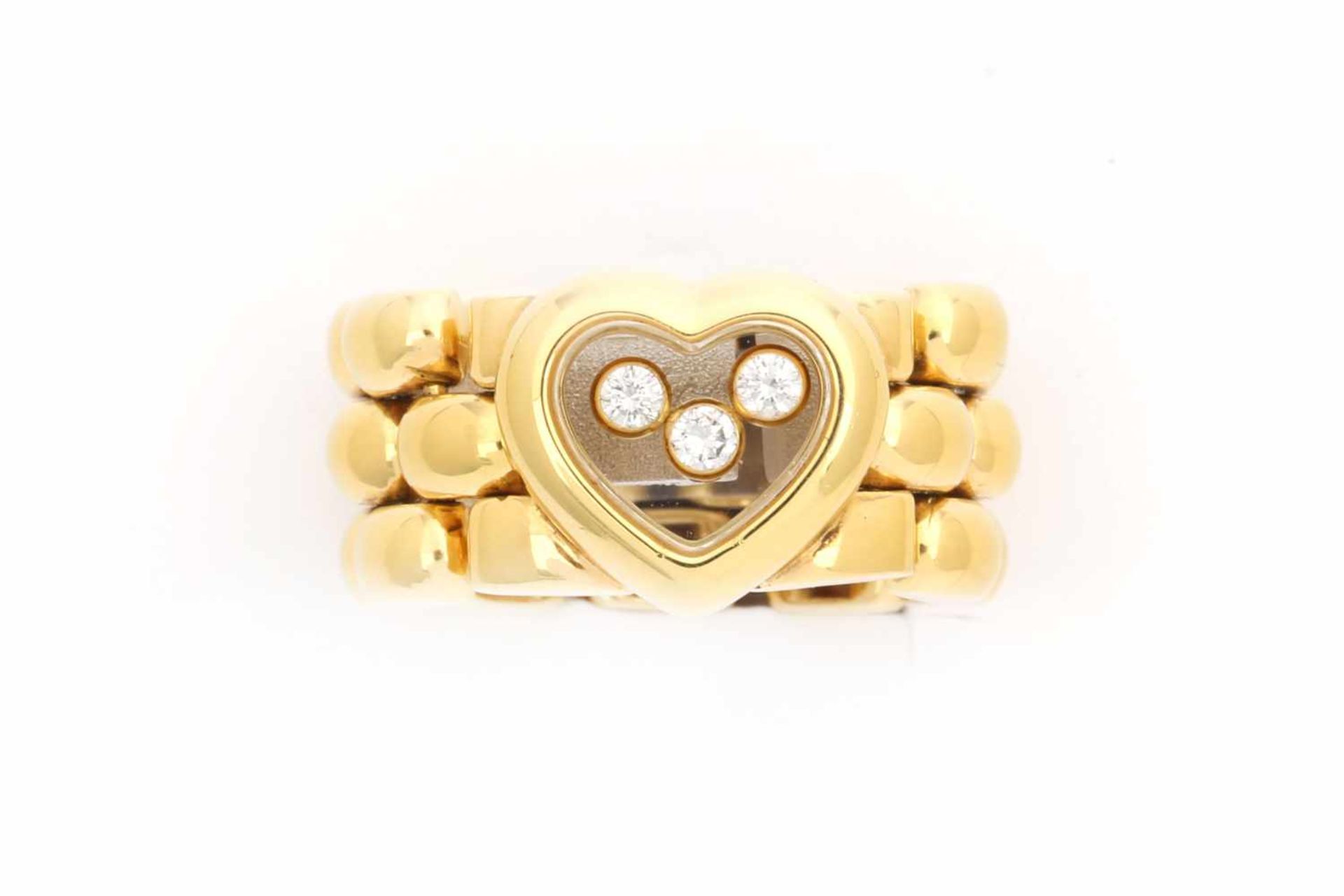 Brillant Ring, Chopard Gelbgold 750. Attraktiver Ketten Ring mit Herzmotiv,besetzt mit 3 beweglichen