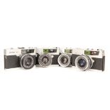 Four Petri Rangefinder Compact Cameras,