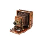 A J. Lancaster & Sons 'The 1898 Instantograph' Patent Half Plate Mahogany Field Camera,