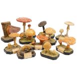 A Collection Of 11 Painted Mushroom Models,