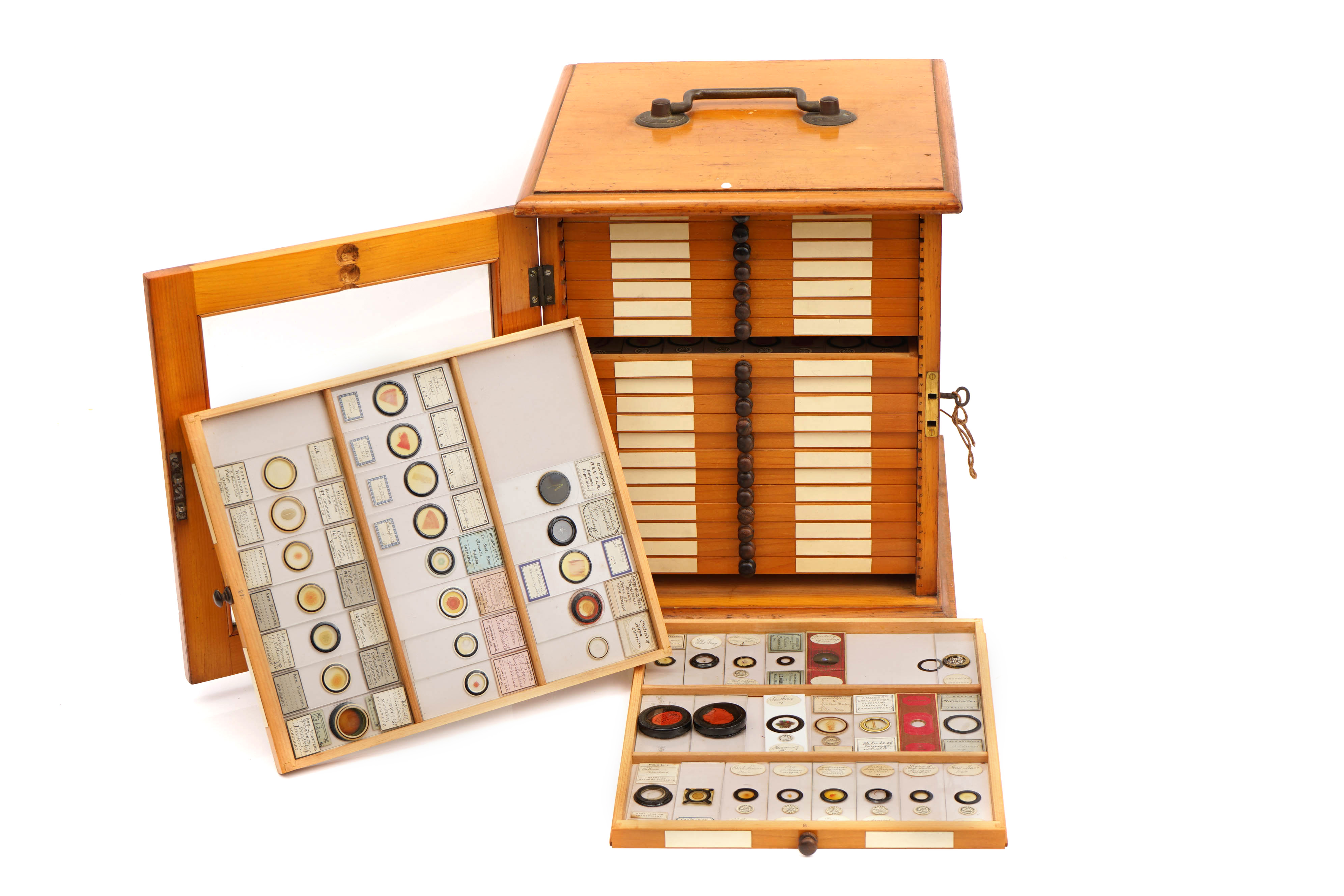 A Large Polished Pine Cabinet of Microscope Slides,