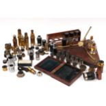 A Large Collection of Brass Microscope Parts & Accessories,